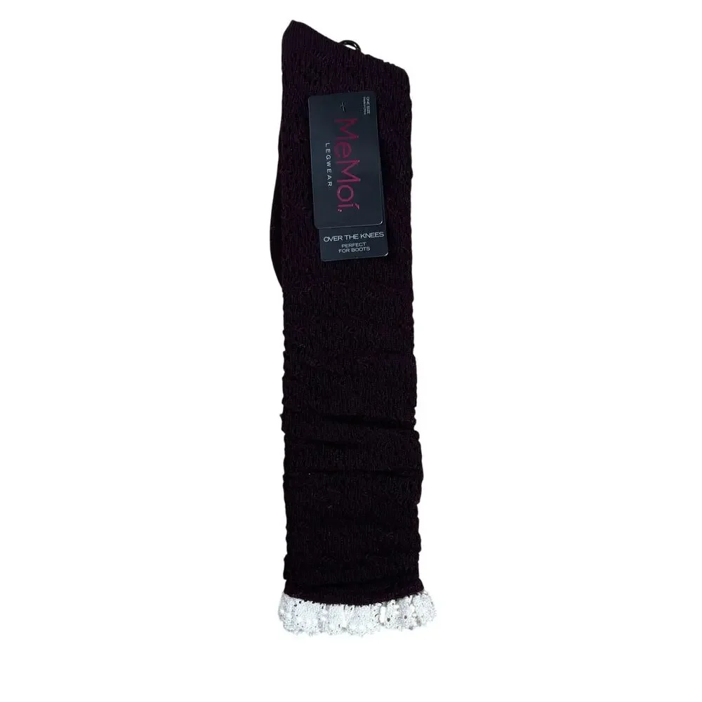 MeMoi Socks Womens One Size Purple Over The Knee Knitted Lace Trim Knee Highs